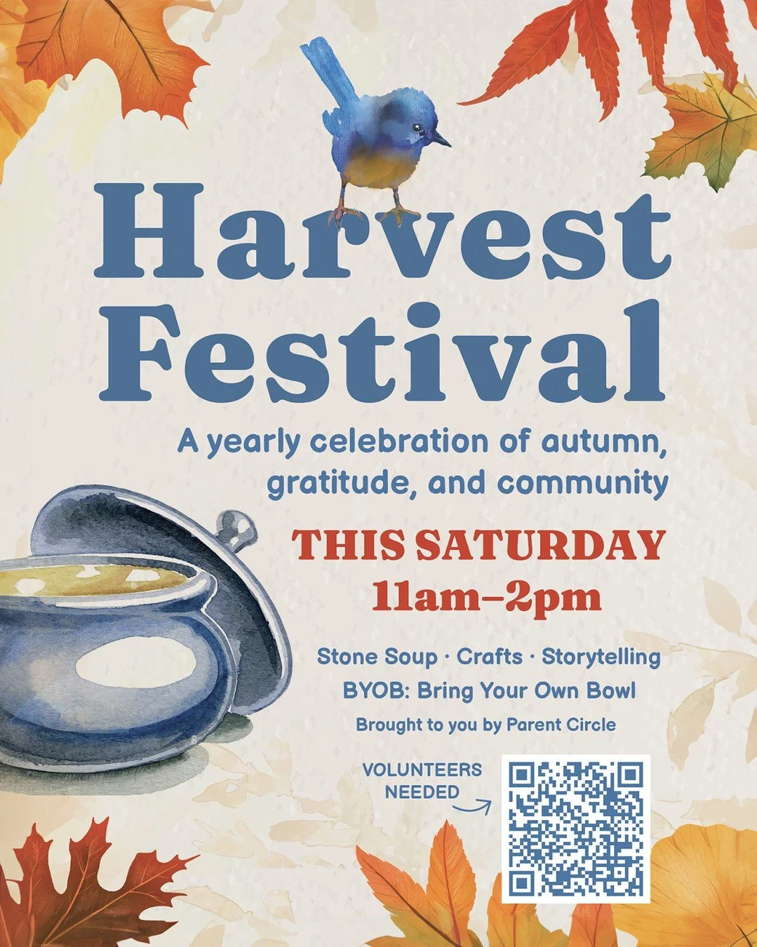Harvest Festival is Saturday, October 17th, 11am&ndash;2pm

This MSCS festival is a celebration of autumn, gratitude, and the changing rhythm of the seasons. As the days grow shorter and cooler, gardens begin to rest, leaves turn and fall, and the la
