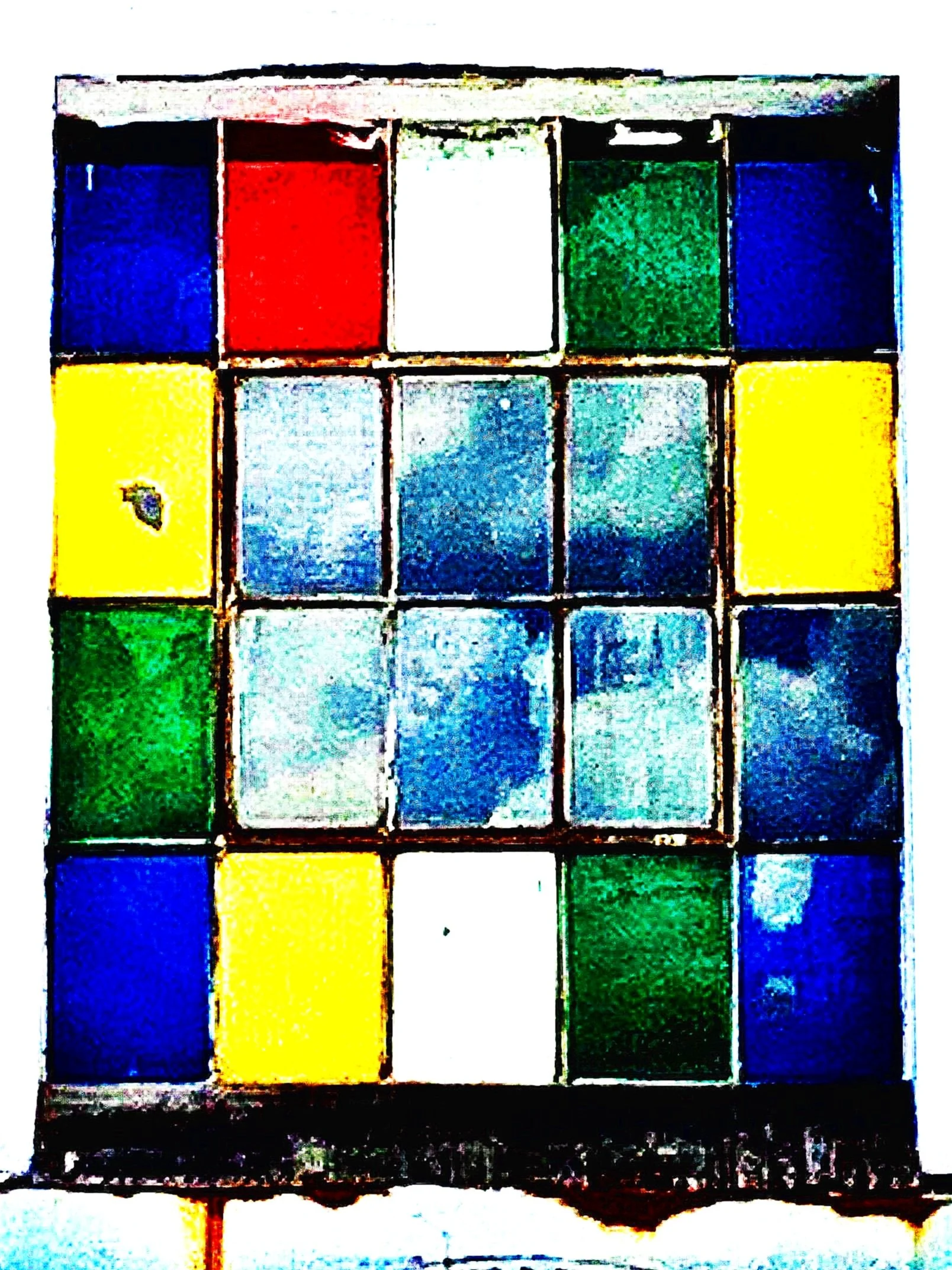 Colorful wooden Tic-Tac-Toe game with painted blocks in red, green, yellow, blue, and white.