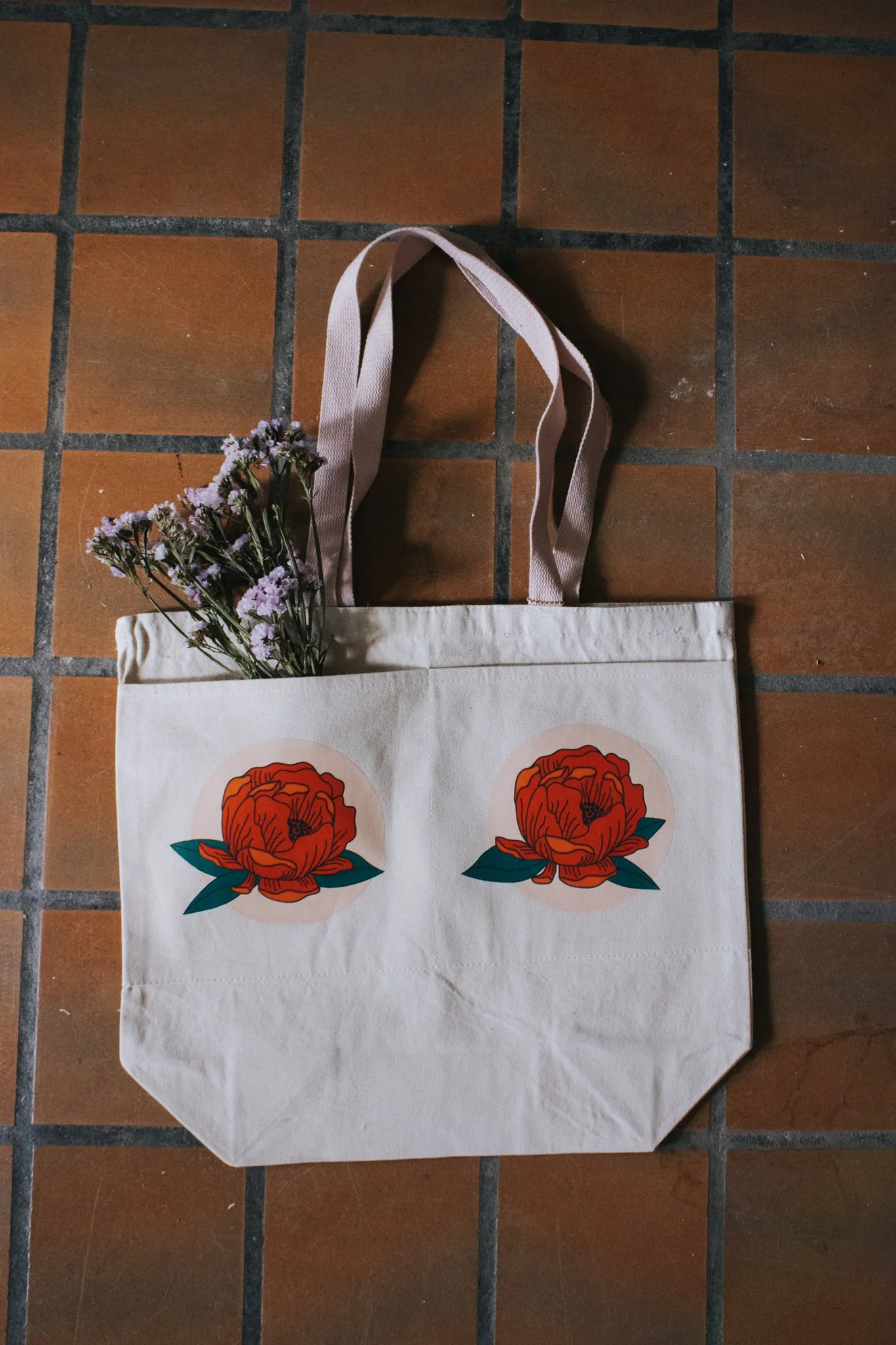 Peony Pocket Canvas Tote