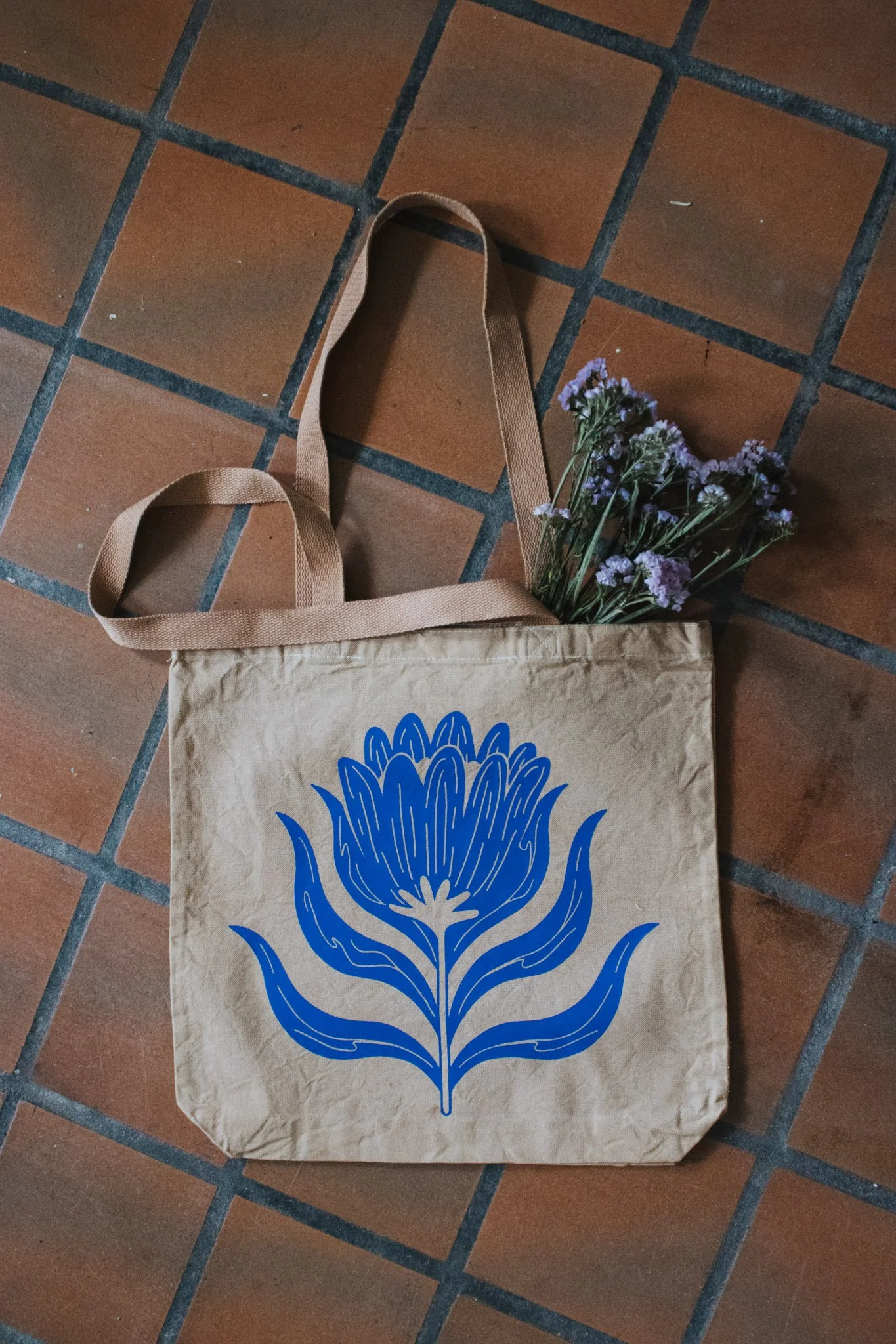 Block Print Inspired Flower Tote
