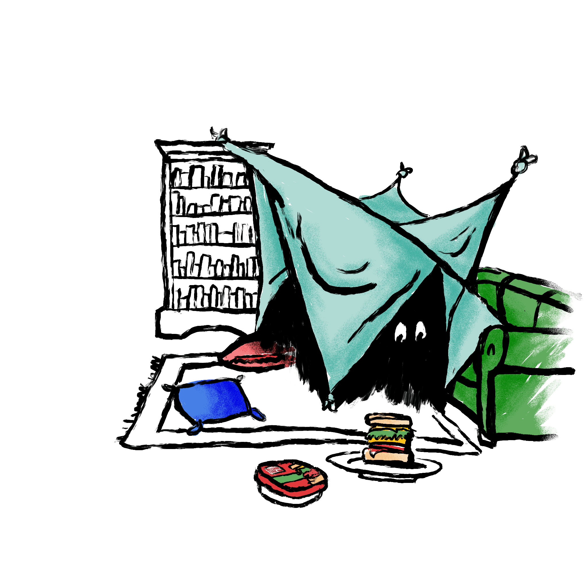 Living room blanket fort illustration