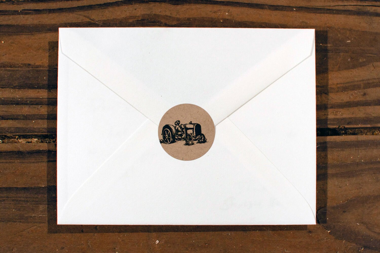 Tractor illustration is a kraft paper sticker on the back of the envelope
