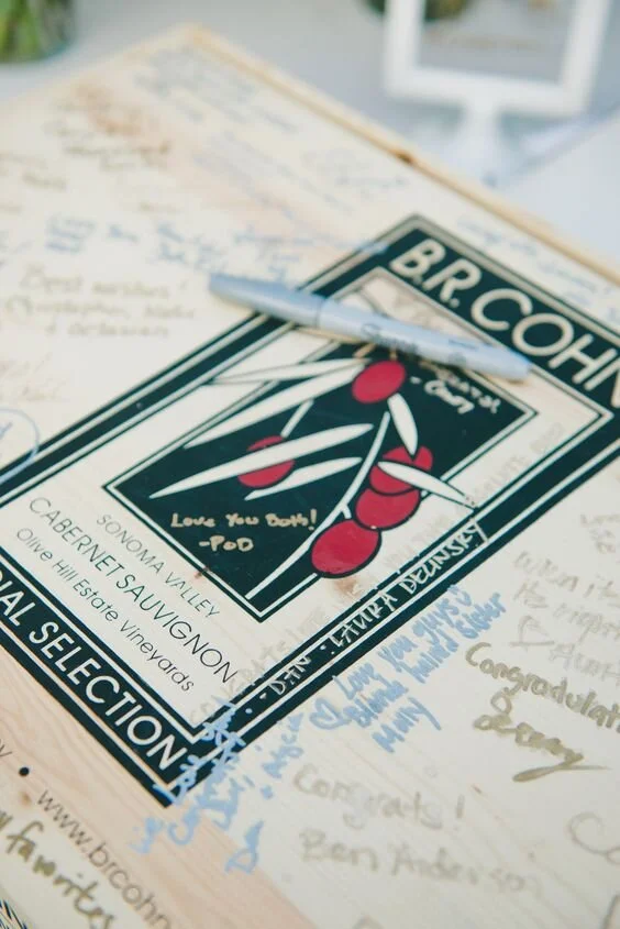 BR Cohn Winery guestbook on a wine box