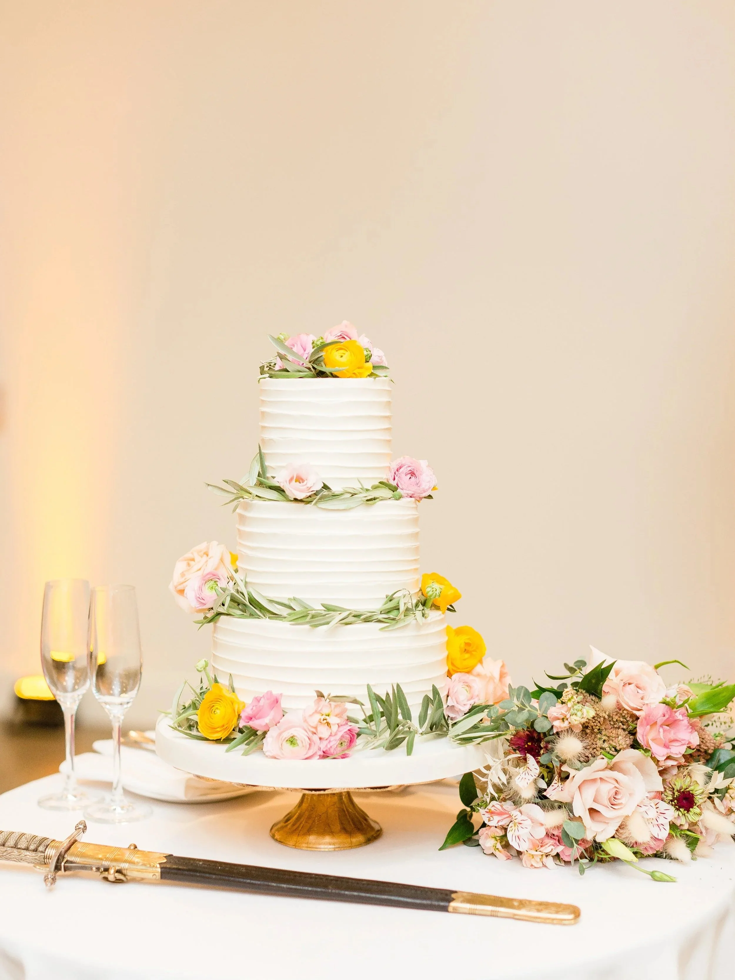 Solage Auberge Wedding Cake Three Tiered with florals