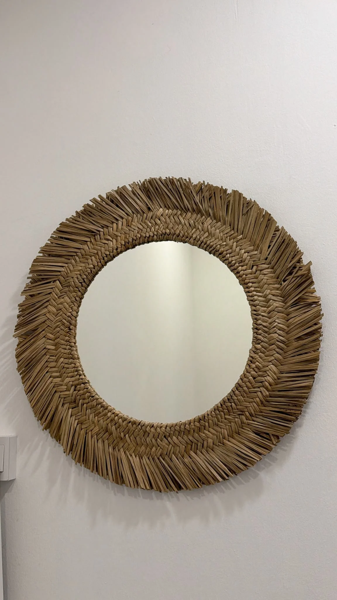 Round Natural-Fibre Framed Wall Mirror