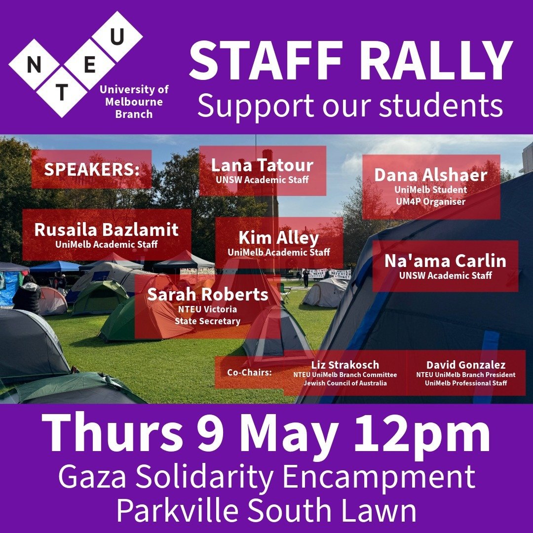 We've locked our speakers in for Thursday's rally. Please come down and show your support for our students. @unimelbforpalestine