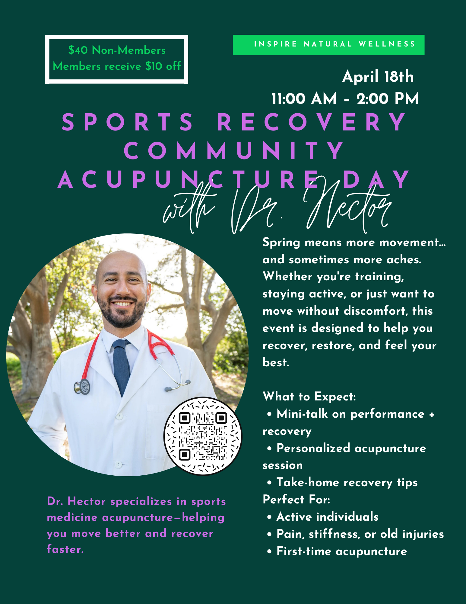 Sports Recovery Community Acupuncture Day with Dr. Hector