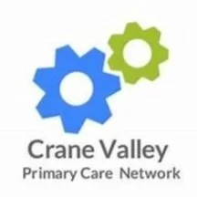 Logo of Crane Valley Primary Care Network featuring two interlocking gears, one blue and one green, with the text 'Crane Valley Primary Care Network' below.