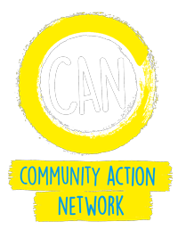 Dorset Climate Action Network logo featuring a stylized water drop with green, yellow, and purple sections.