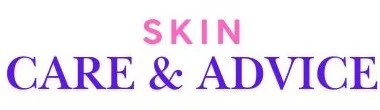 Text reading 'SKIN CARE & ADVICE' in pink and purple letters.