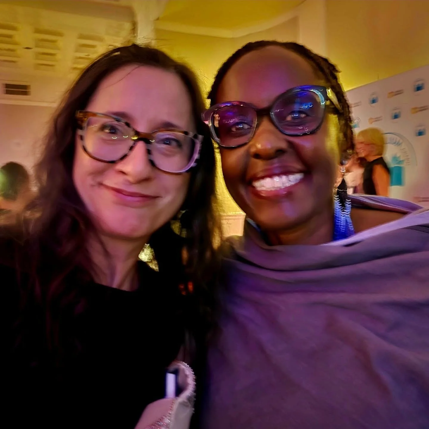 With Otoniya J. Otok Bitek, and then Katherine McKittrick and @moriahgirl and Bitek's pleased-as-can-be son (he is glowing about his mother's win!) at the @ontariocreates event. A total delight to celebrate with #ontarioauthors 

#GettingLitWithLinda