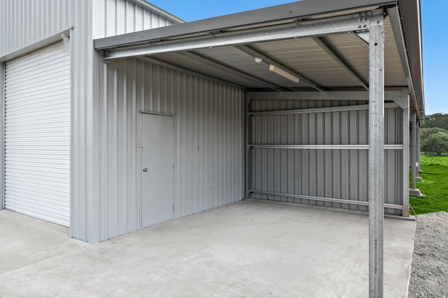 covered awning on shed