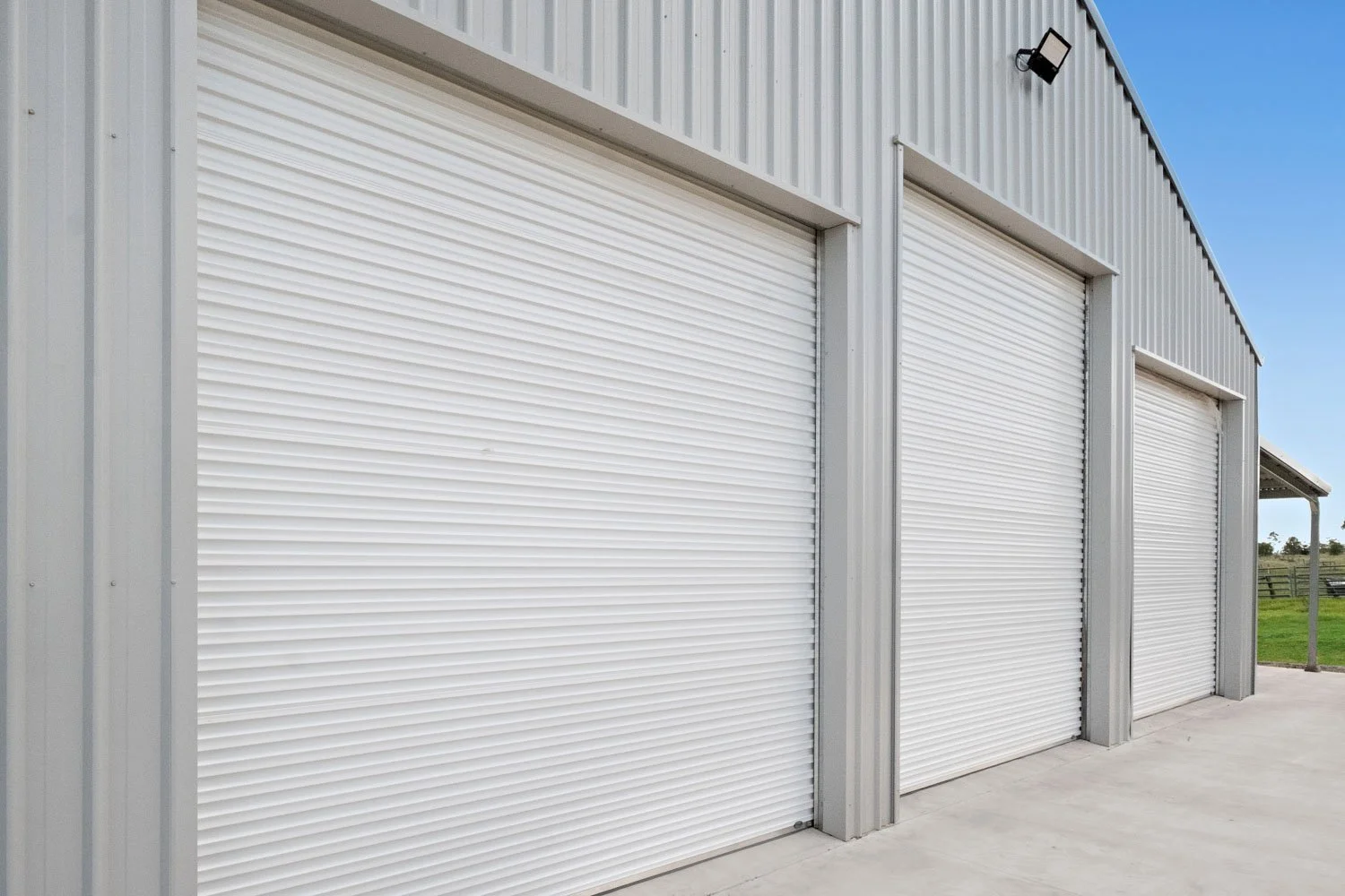 steel-line roller doors on shed