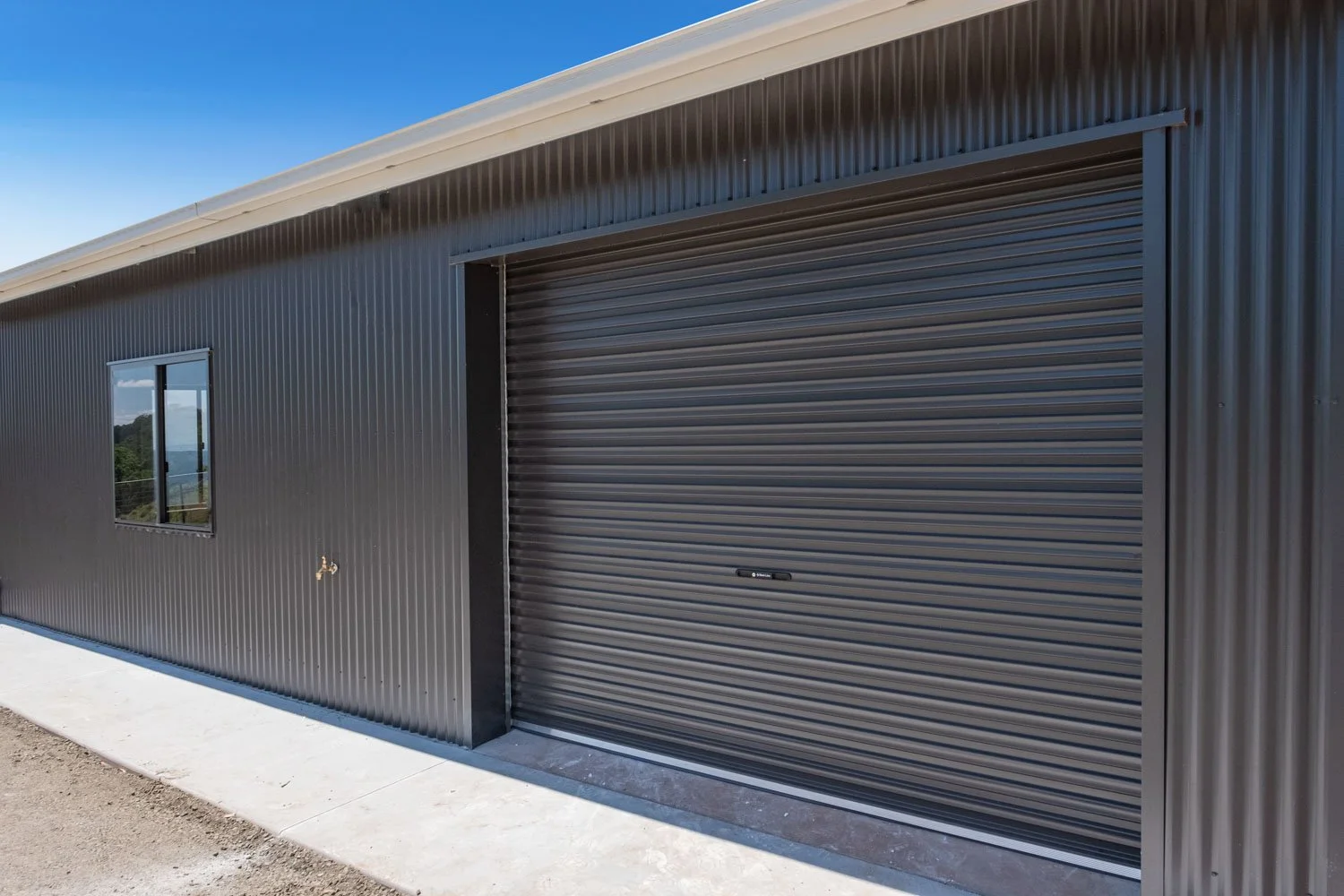steel line roller doors on shed