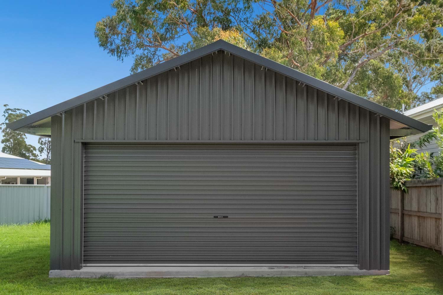 shed with steel line roller door