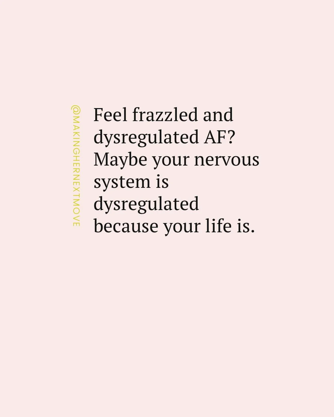 Sometimes the problem isn&rsquo;t your nervous system. It&rsquo;s the way you&rsquo;re living 😬

Constant pressure.
Too many roles.
No space to think.
No time that actually feels like your own.

Of course your body feels on edge.
It&rsquo;s respondi