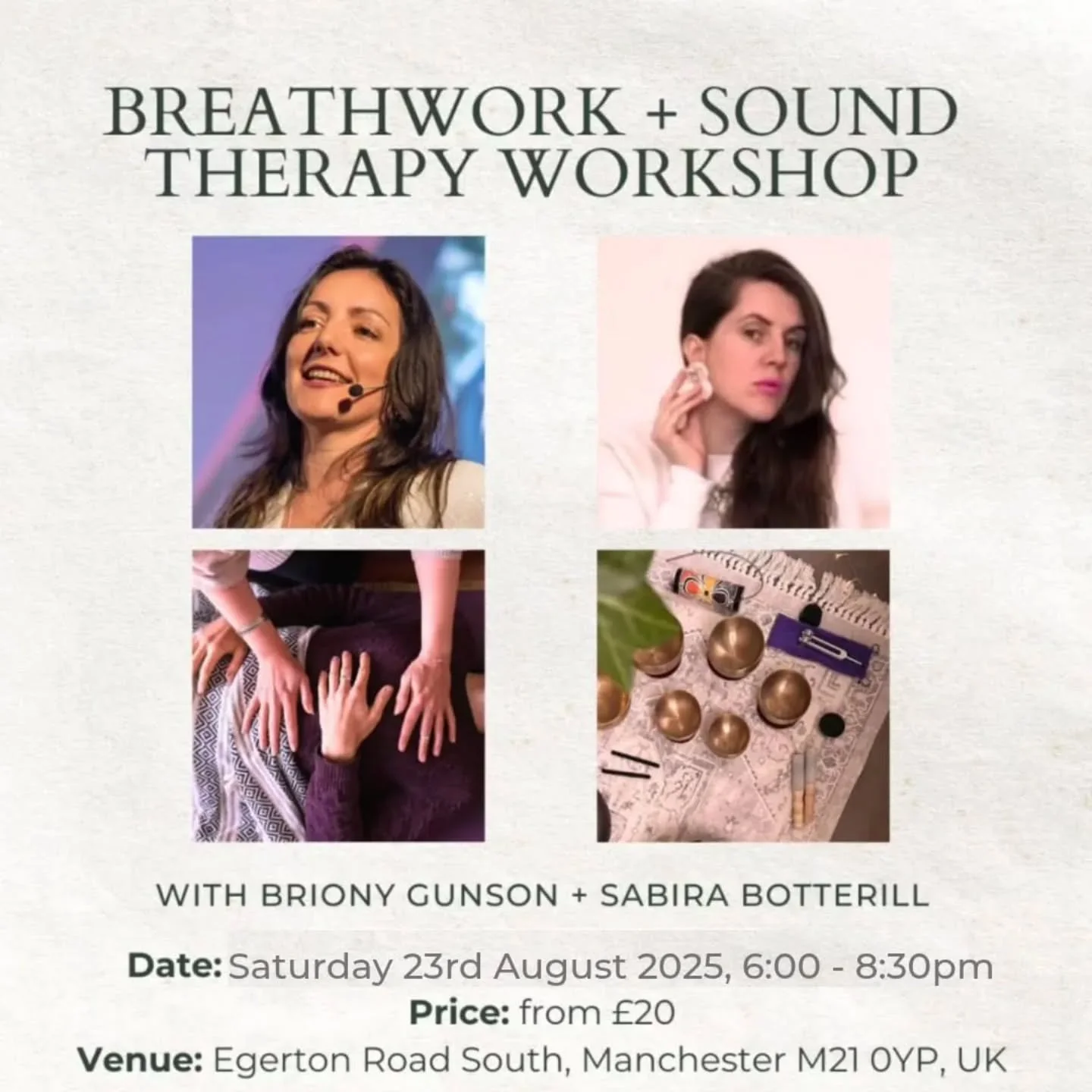 Join us! ✨

Our next Breathwork + Sound Bath Workshop is August in Whalley Range, co-creating this with the magical @soundtherapywithsabira 💫

A wonderful way to celebrate and restore yourself over the Bank Holiday and also Pride weekend!

What to e