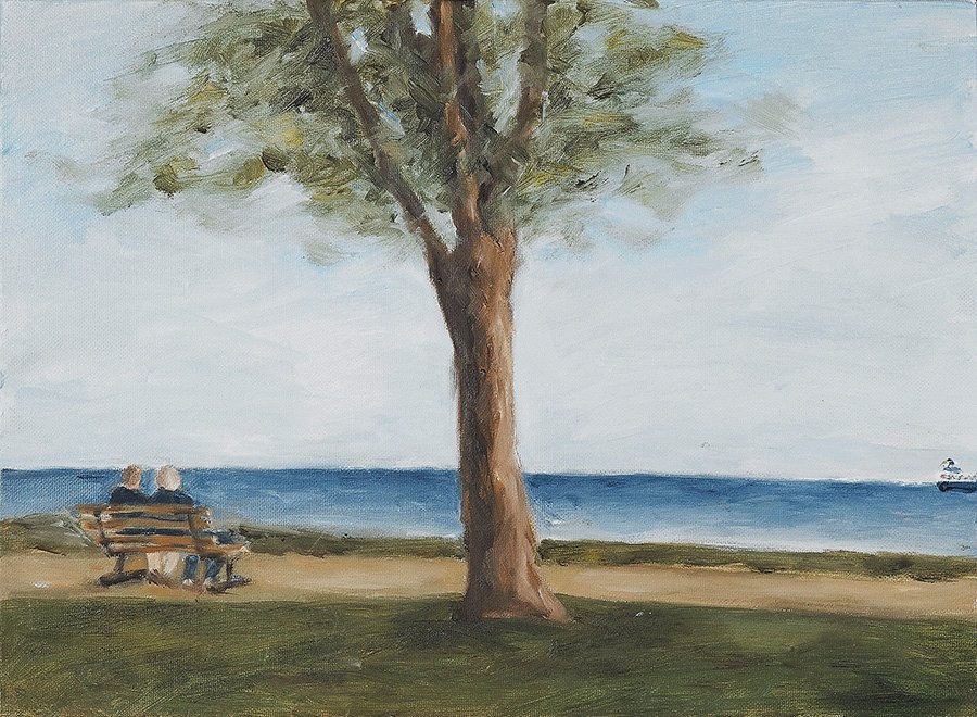 soultown_under the tree  oil on canvas , 13 x 9"