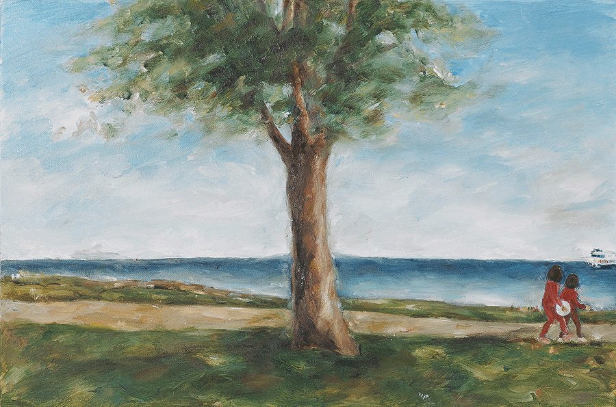 soultown_under the tree  oil on canvas , 13 x 9"