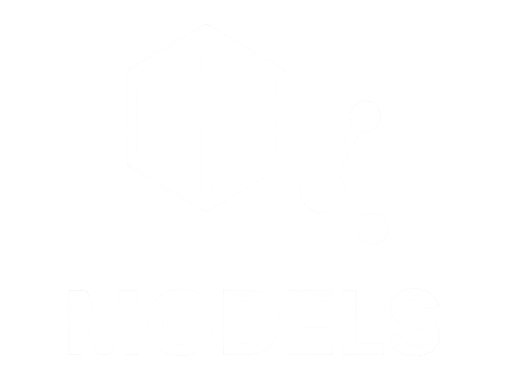 A logo with a hexagon and a molecular structure icon above the word "MODELS" in white on a black background.