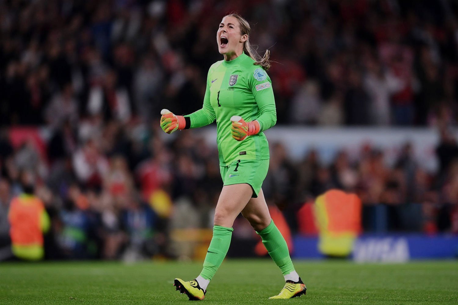 Mary Earps the Lioness celebrating England's euro 2022 win