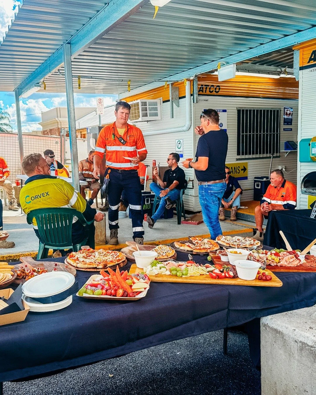 La Casetta catering spread served to a work crew at their workplace