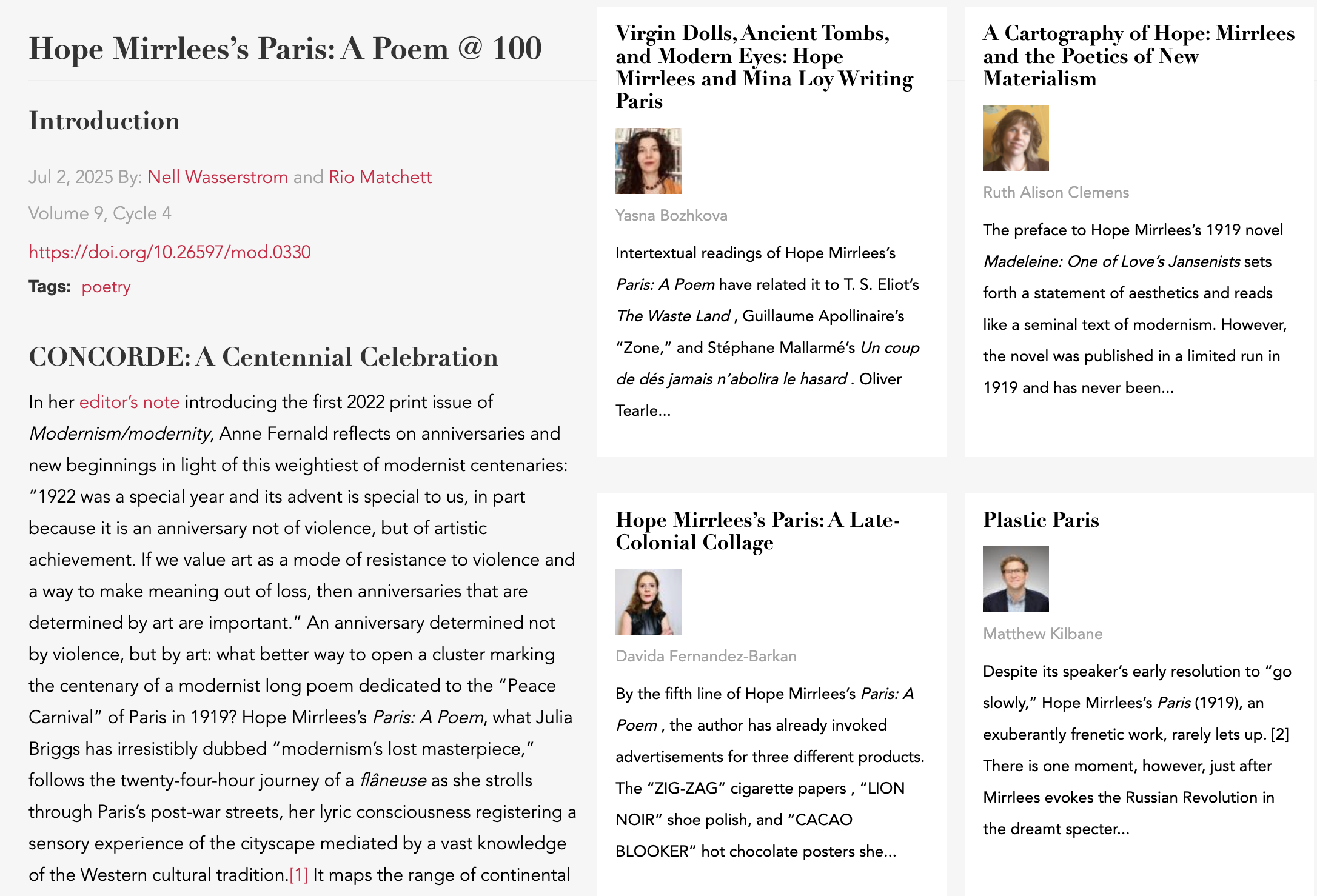Modernism/modernity’s feature on Hope Mirrlees’s Paris: A Poem Wins Prize for Best Digital Feature