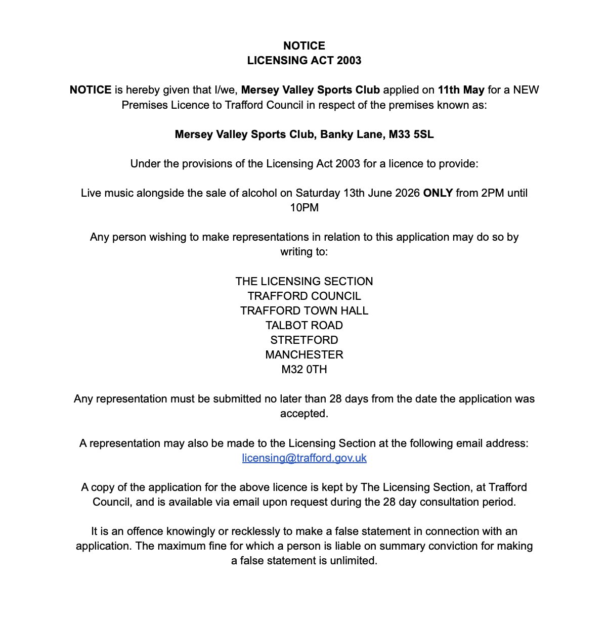 Licence notice submitted for Soundwave Festival at Mersey Valley Sports Club