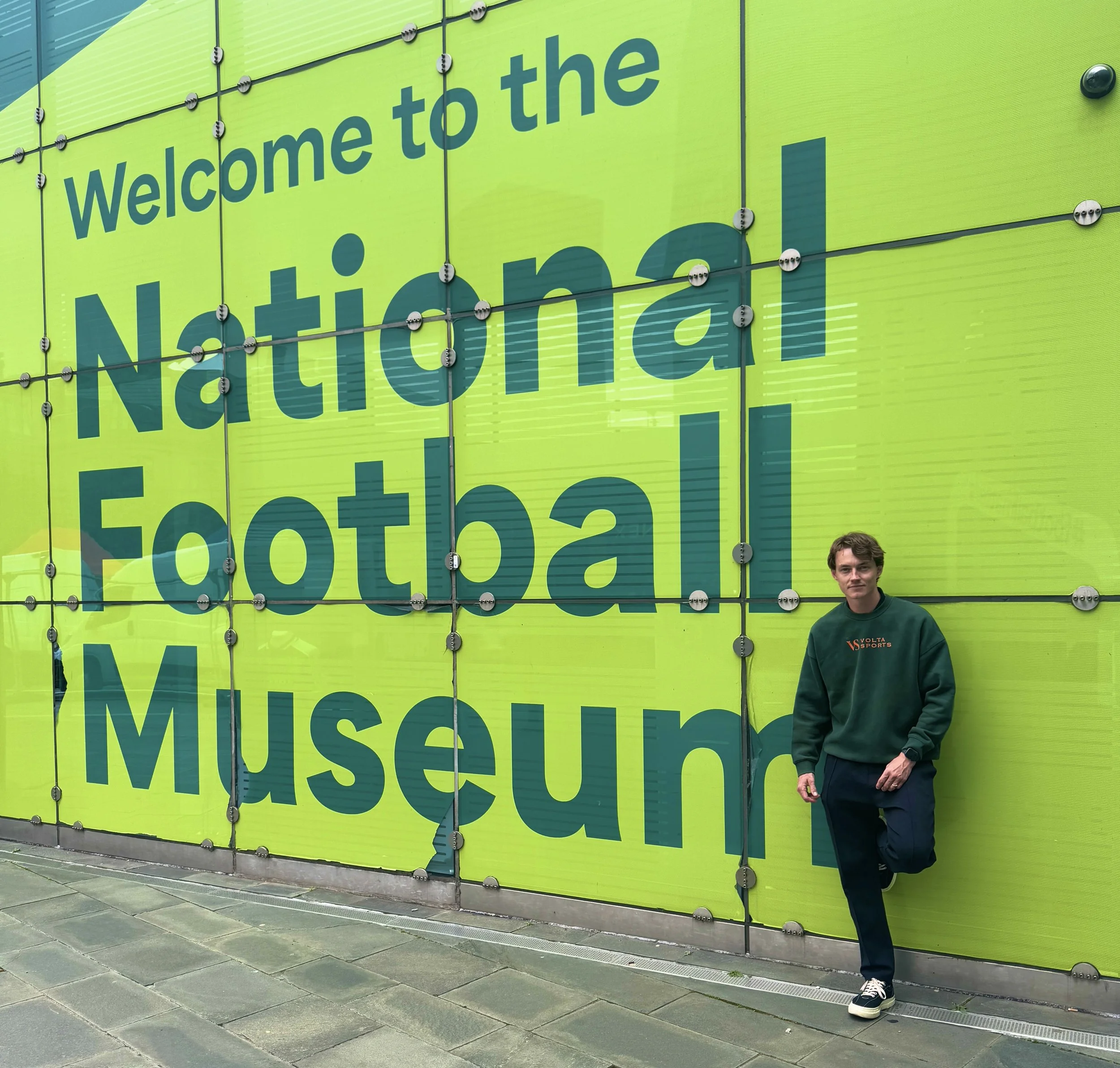 Connor Ryan, founder of Volta Sports, outside the National Football Museum in Manchester
