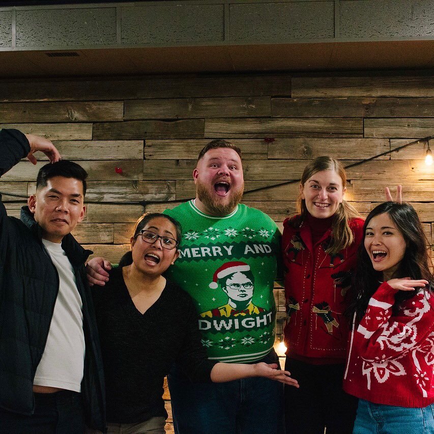 The weather outside may have been frightful but our first-ever Christmas social was so delightful! 🎄 We had a jolly time eating dinner together, participating in the White Elephant gift exchange, and posing for the camera at the photo booth. Thanks 