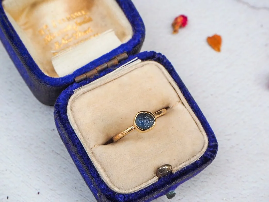 Every piece of gold that we see was made in the cosmos from neutron stars colliding 4.6 billion years ago. It’s literal stardust and it blows my mind every time I think about it. This ring has a rough sapphire too, just as it came out the earth