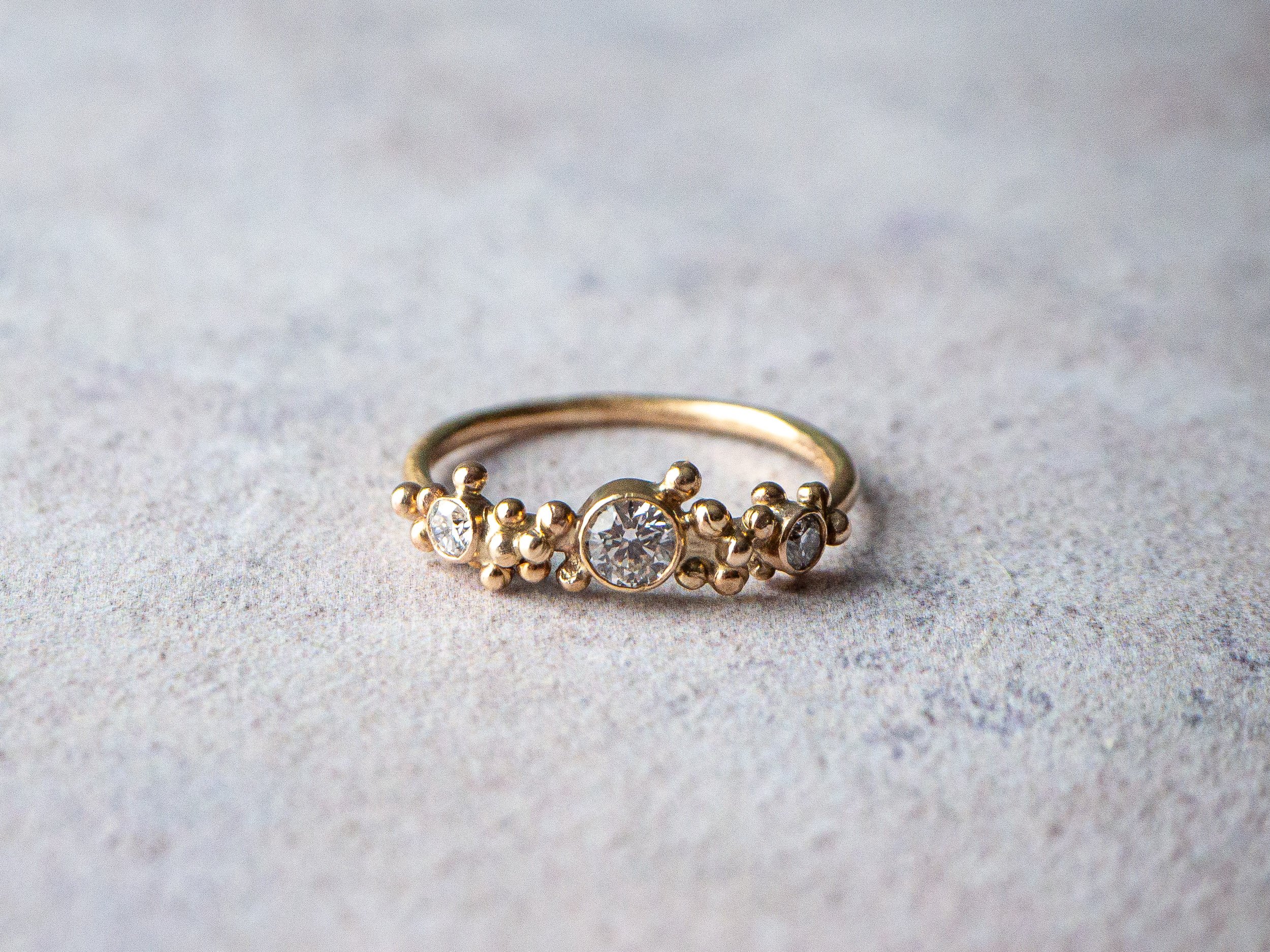 DELPHINE - a trio of salt & pepper diamonds & gold granulation