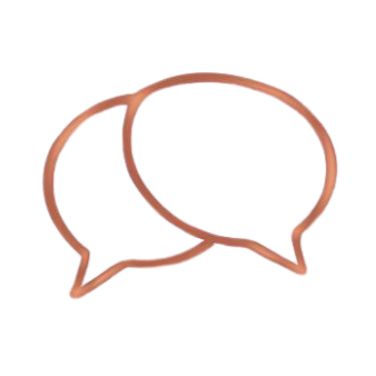 Two overlapping speech bubbles, one red and one brown.