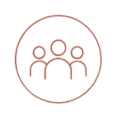 Icon of three people inside a circle, representing a group or community.
