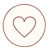 A white plate with a simple heart outline drawn in the center and a brown rim.