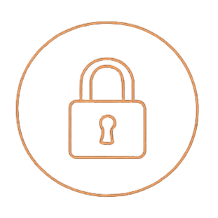 A copper-colored locked padlock icon inside a circle, symbolizing security or privacy.