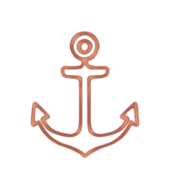 Neon sign of an anchor with arrows on each side.