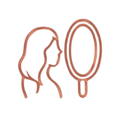 Silhouette of a woman with long hair looking into a mirror.