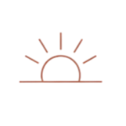 Stylized sunrise icon with a semi-circle and rising rays