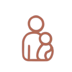 Simple line drawing of two people, an adult and a child, standing together.