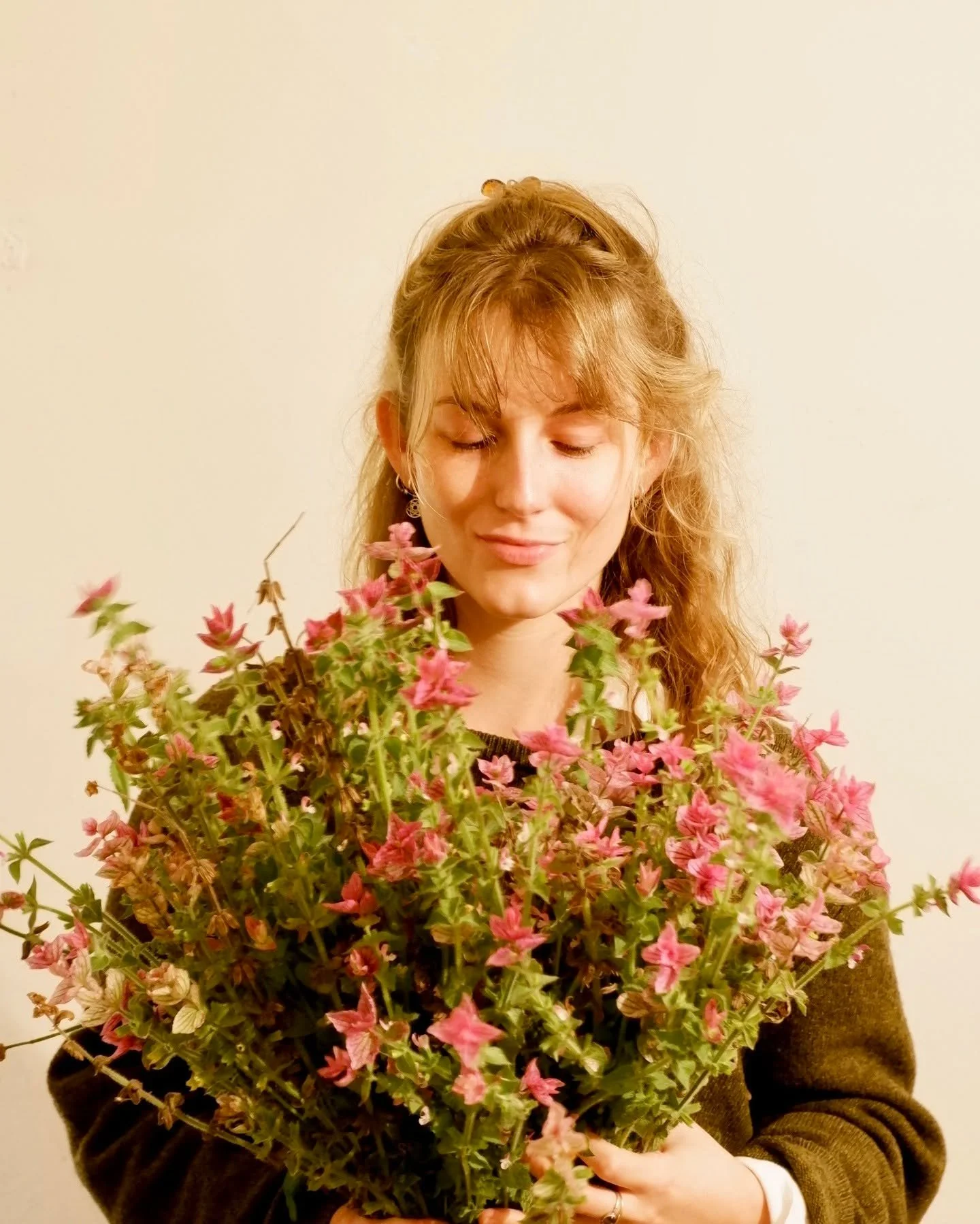 A lesser-known dryable... This pretty, sweet-smelling flower is Salvia viridis or &quot;Painted Sage&quot;.

The pink-tipped stems are actually modified leaves, technically called bracts.

These peach-toned pink leaves are exquisitely veined with dar