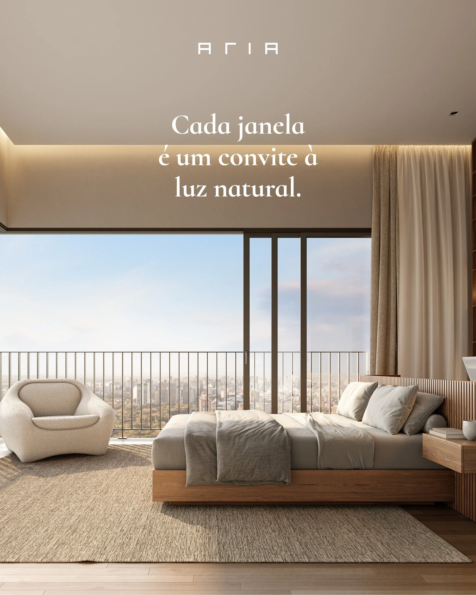 Acorde com o melhor despertador que existe: a luz natural entrando pela janela. Na su&iacute;te do Aria, al&eacute;m de amplas, as esquadrias possuem grandes aberturas, inclusive nos cantos, revelando uma vista panor&acirc;mica que torna cada amanhec