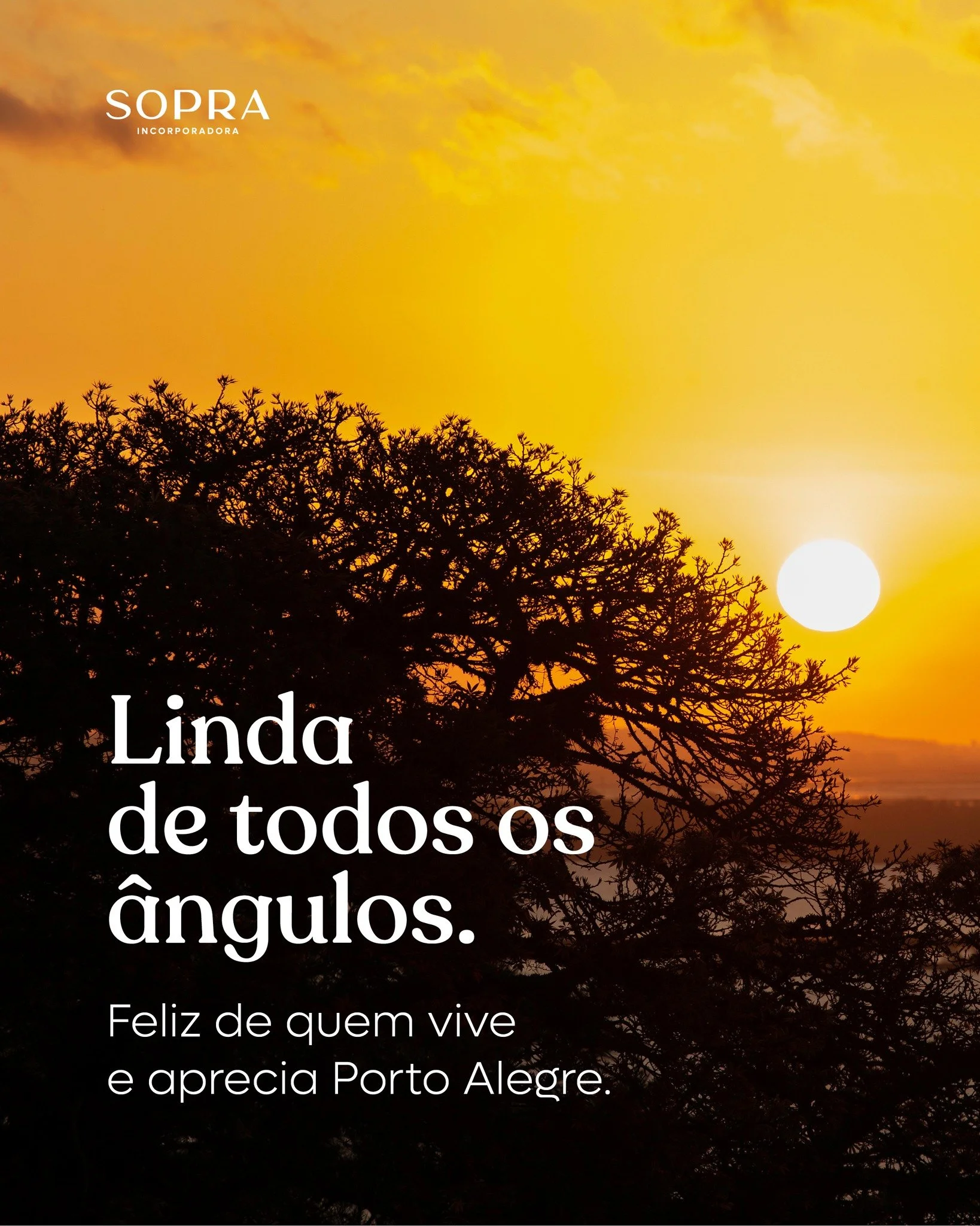 No anivers&aacute;rio de Porto Alegre, a Sopra celebra n&atilde;o apenas sua hist&oacute;ria, mas tamb&eacute;m o encanto de suas paisagens, onde o p&ocirc;r do sol no Gua&iacute;ba pinta o horizonte com poesia e orgulho.