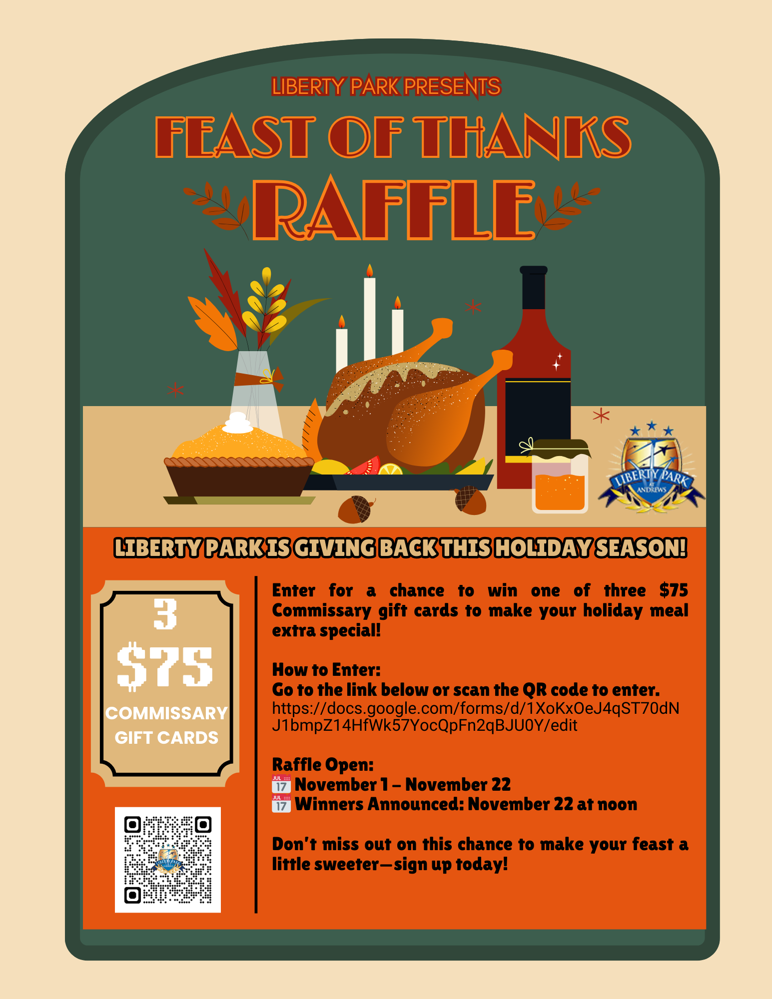 🎉 Feast of Thanks Raffle! 🎉 — Liberty Park at Andrews