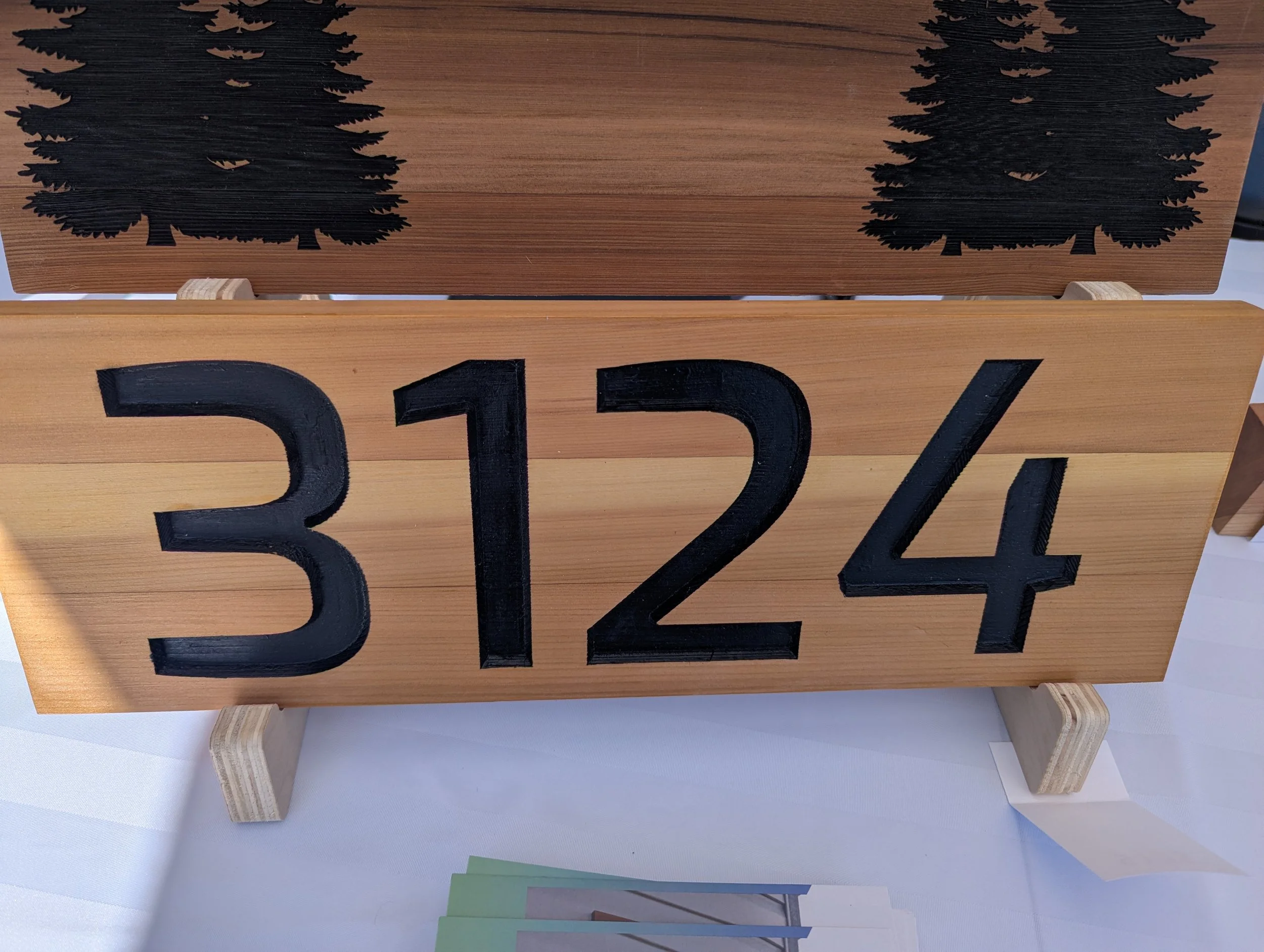 Cedar number sign with black lettering and exterior finish