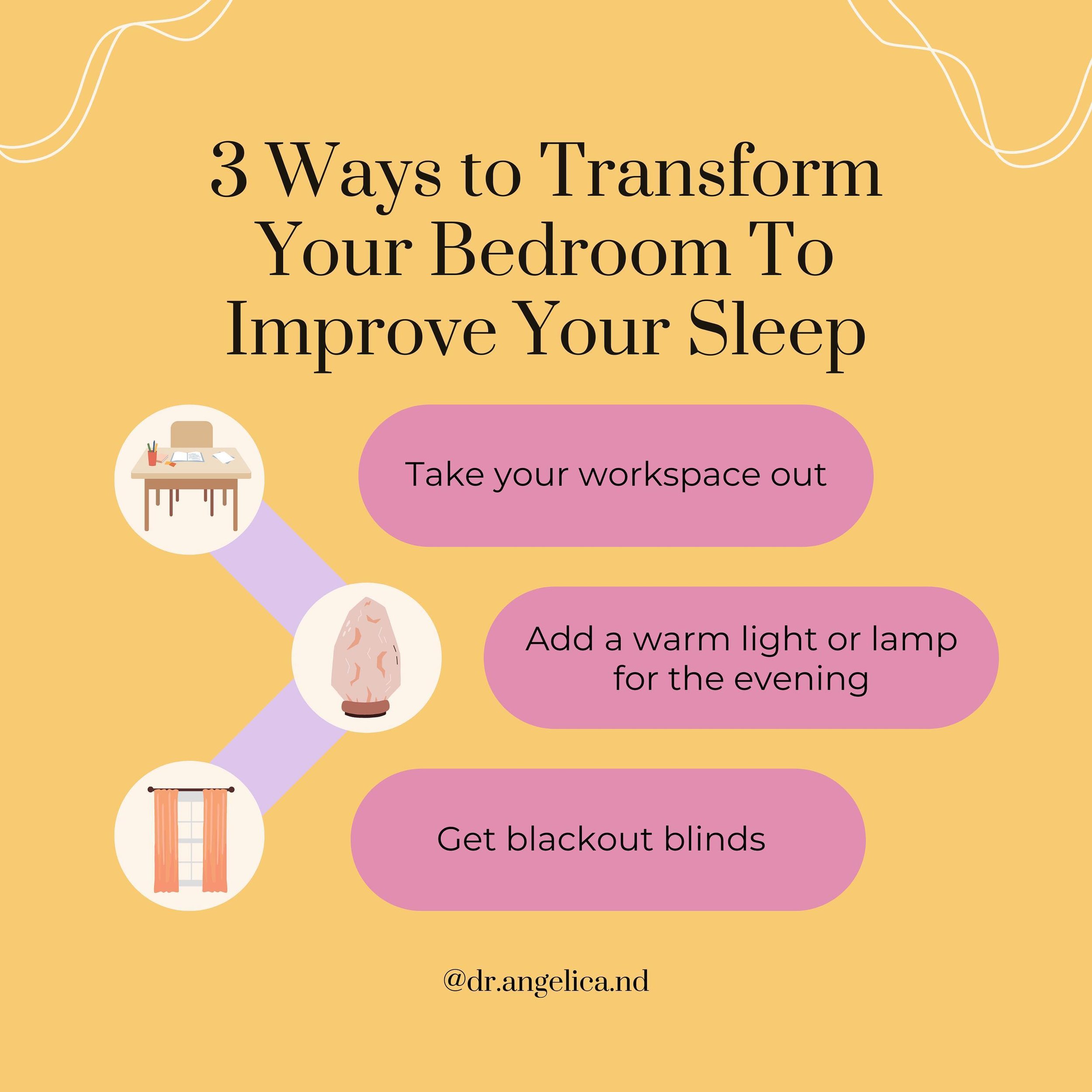If you&rsquo;re struggling with your sleep, try these tips to transform your bedroom into a place of tranquility and sleepiness 🌙⬇️

🛌 Take your workspace out. If you&rsquo;re able to, remove any workspace from your bedroom. If this isn&rsquo;t pos
