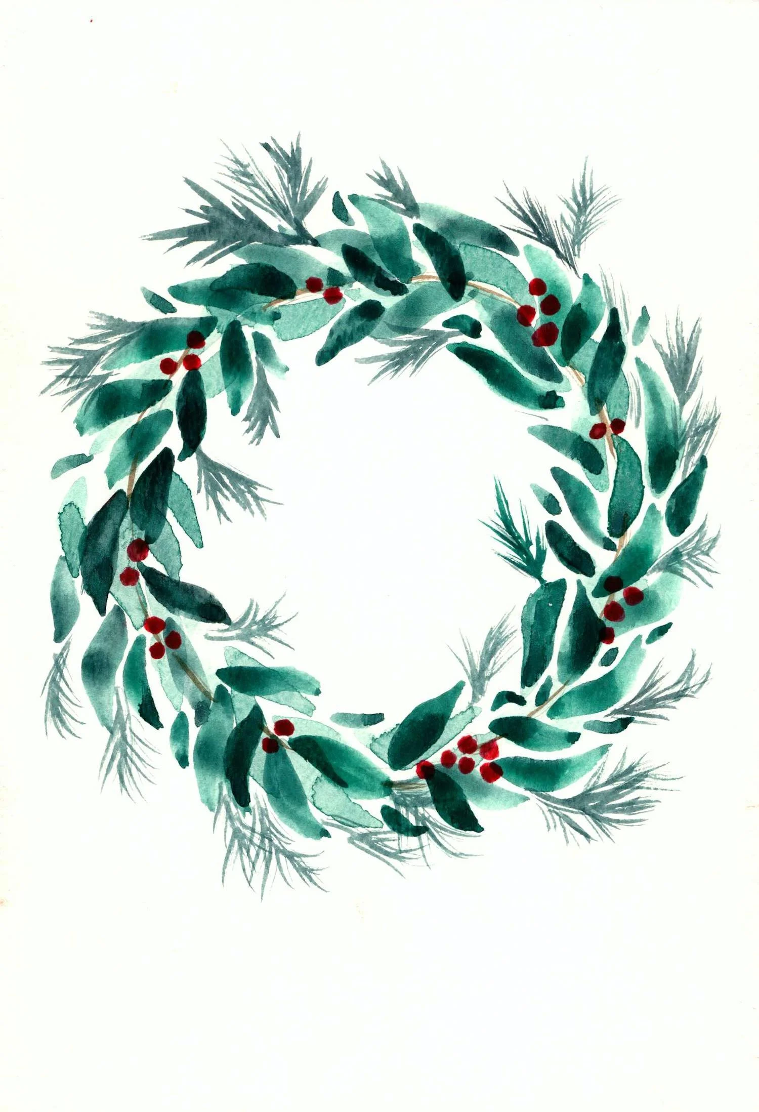 watercolor painting of a holiday wreath, a holiday paint and sip class project