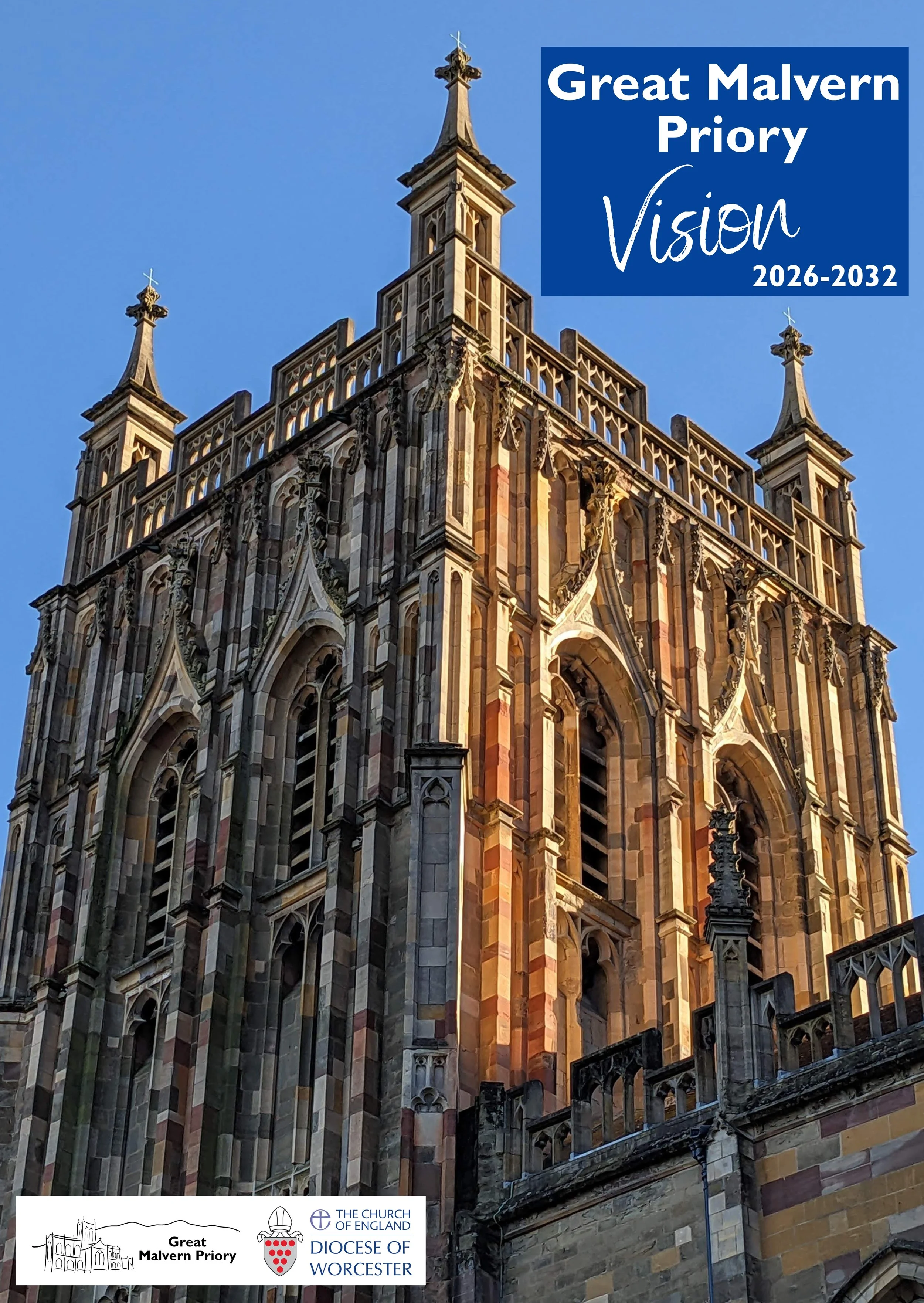 Great Malvern Priory Vision document cover page with an image of the Priory Tower