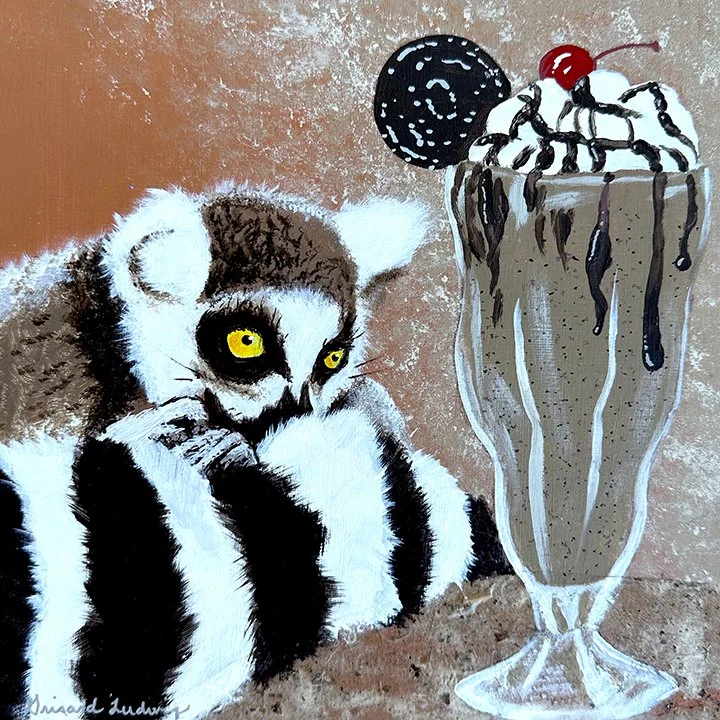 Lemur Art Painting with Chocolate Milkshake 