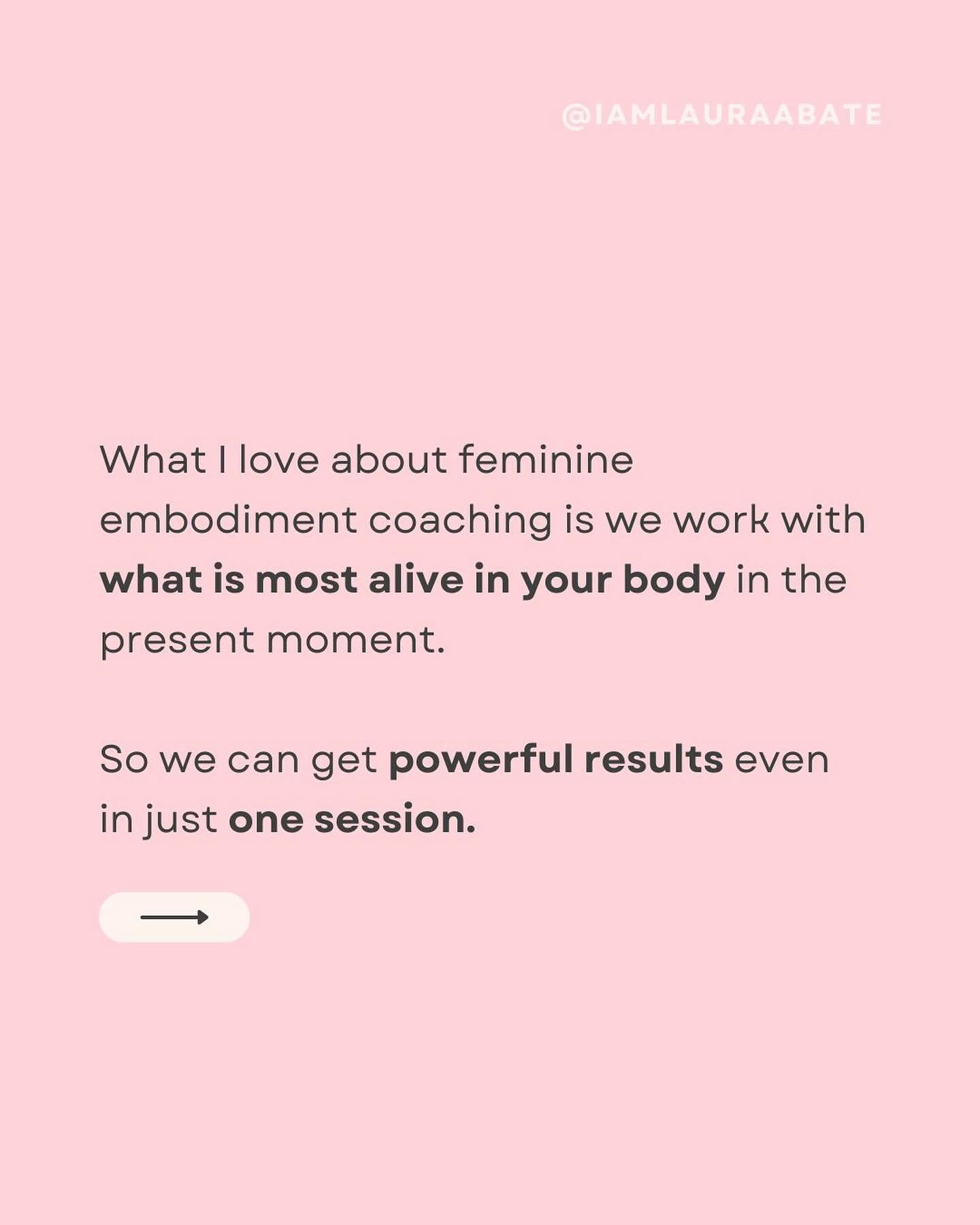 🩷 What I love about #feminineembodimentcoaching is we work with what is most alive in your body in the present moment.⁠
⁠
So we can get powerful results even in just 1️⃣ session. ⁠
⁠
Unlike traditional therapy, which often asks for so much info from